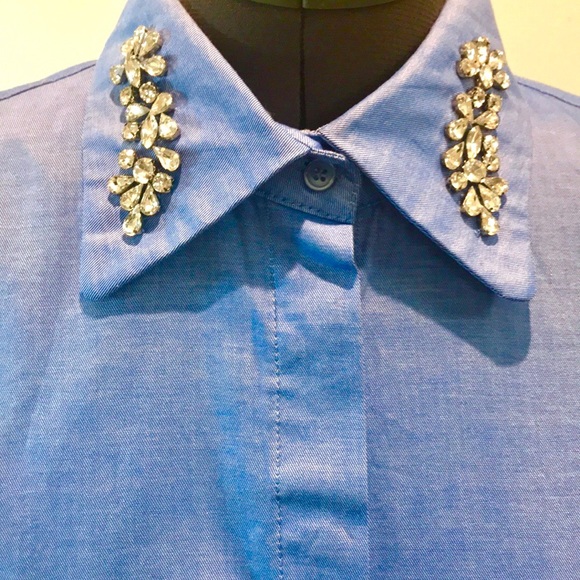 🆕 Zara blue shirt with bejewelled collar. - Picture 3 of 6